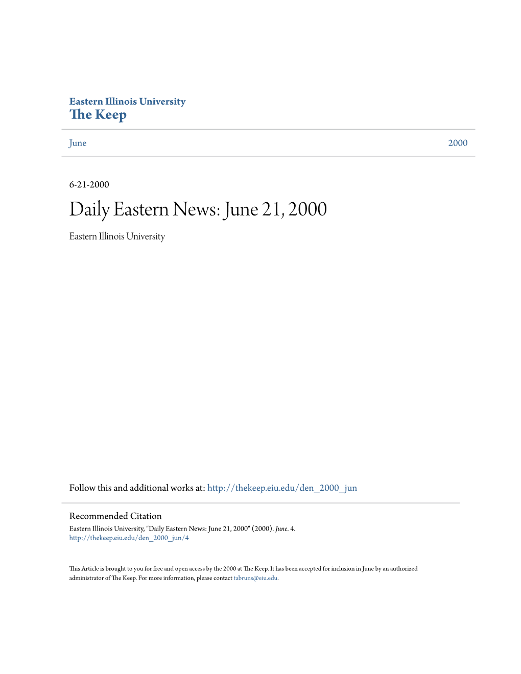 June 21, 2000 Eastern Illinois University