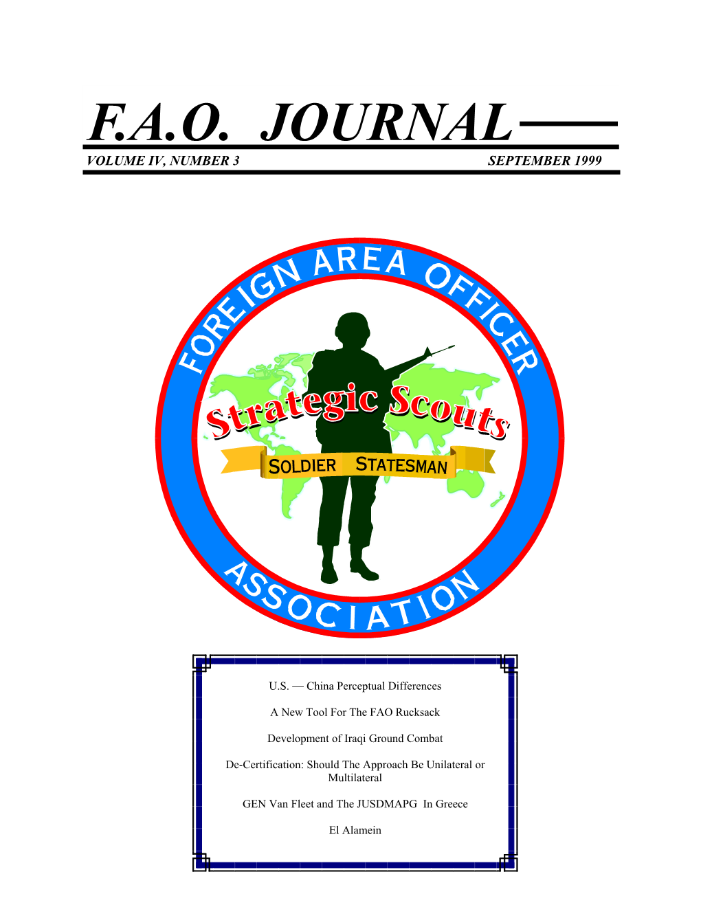 F.A.O. Journal Volume Iv, Number 3 September 1999
