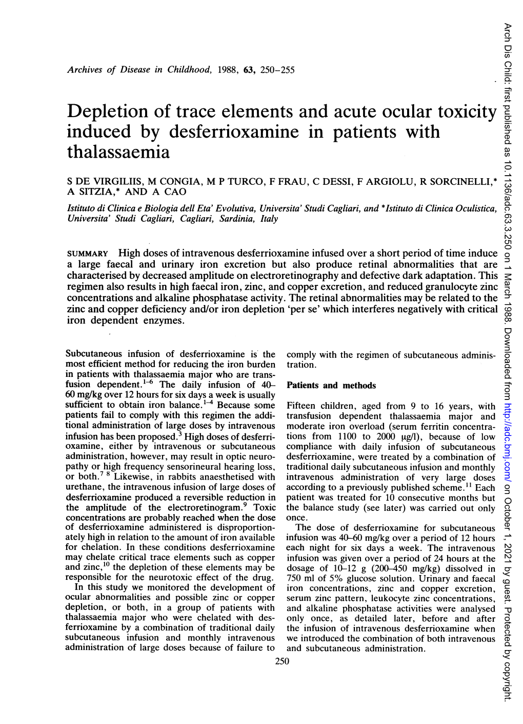 Depletion of Trace Elements and Acute Ocular Toxicity Induced by Desferrioxamine in Patients with Thalassaemia