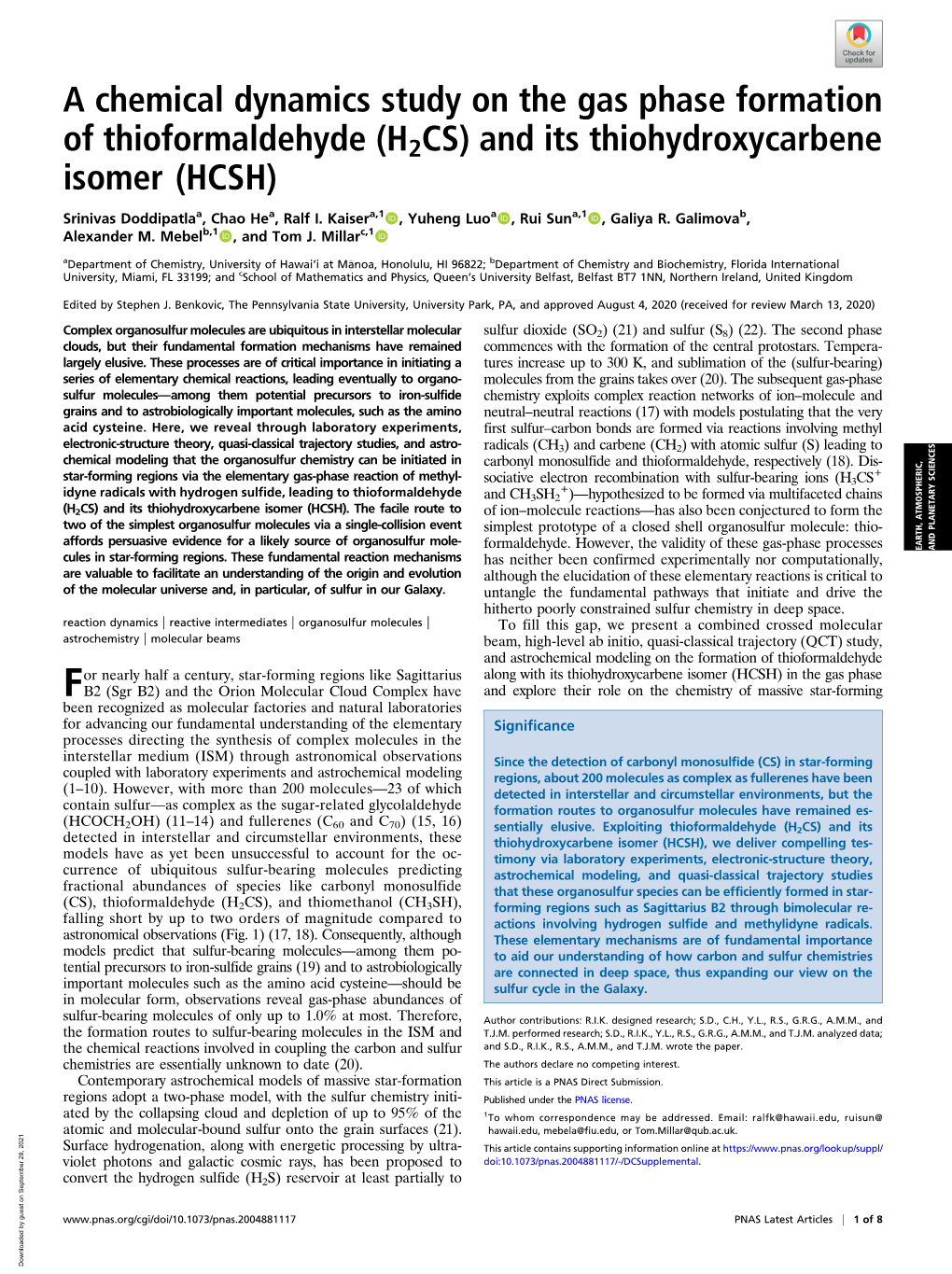 H2CS) and Its Thiohydroxycarbene Isomer (HCSH