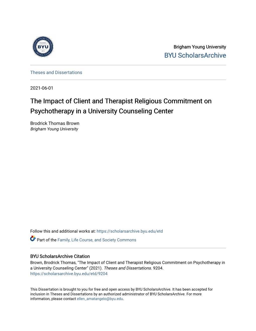 The Impact of Client and Therapist Religious Commitment on Psychotherapy in a University Counseling Center