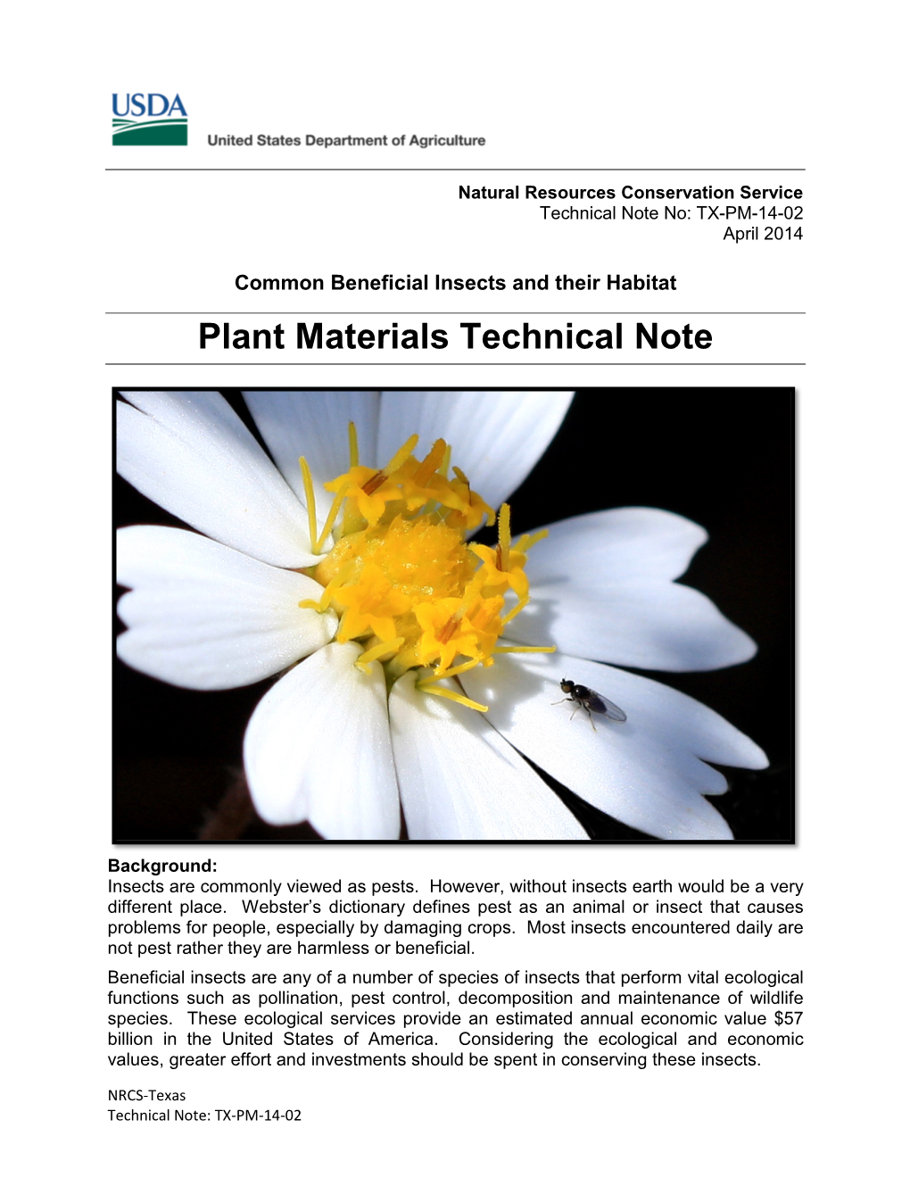 Common Beneficial Insects and Their Habitat Plant Materials Technical Note