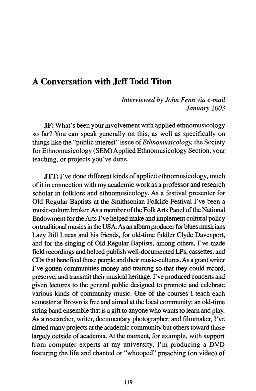 A Conversation with Jeff Todd Titon