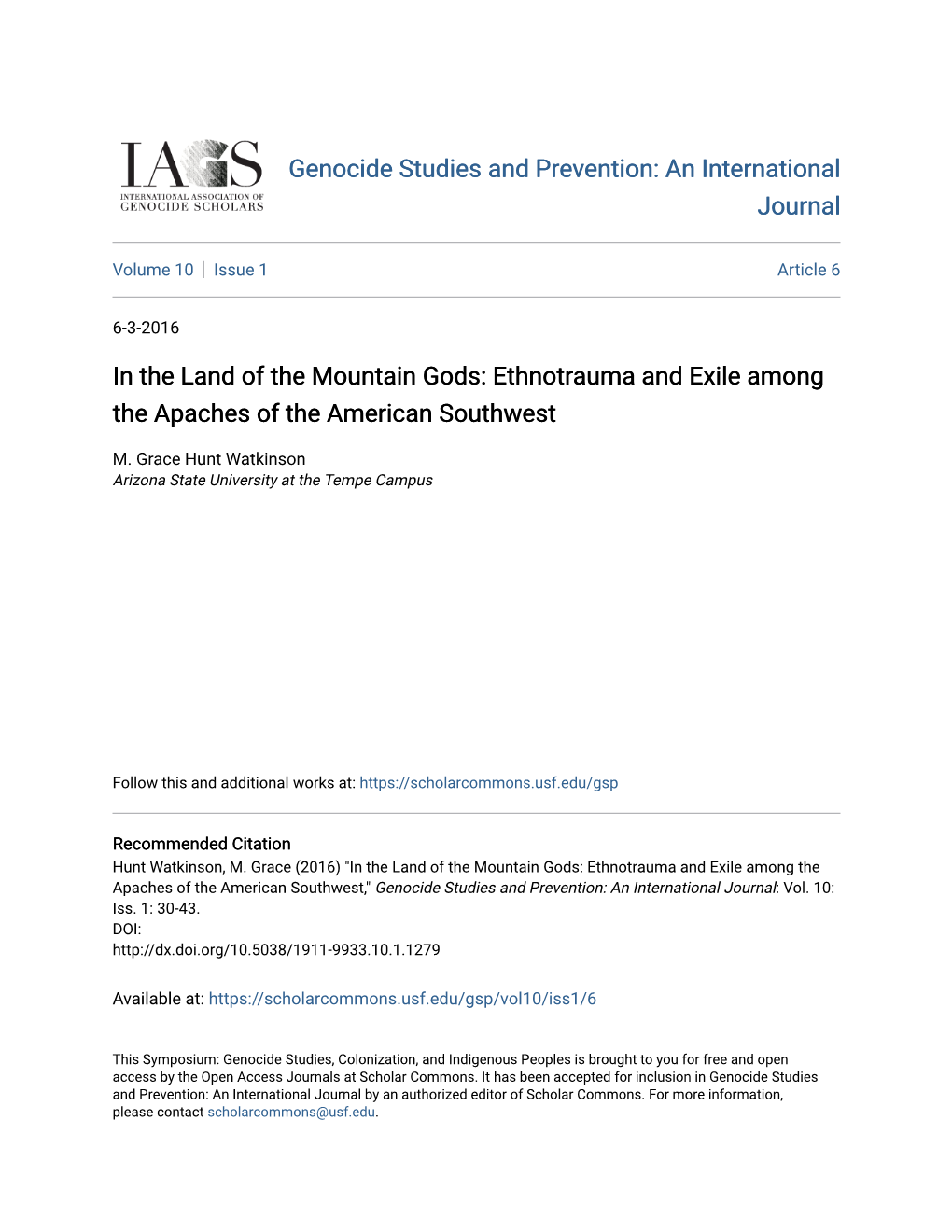 In the Land of the Mountain Gods: Ethnotrauma and Exile Among the Apaches of the American Southwest