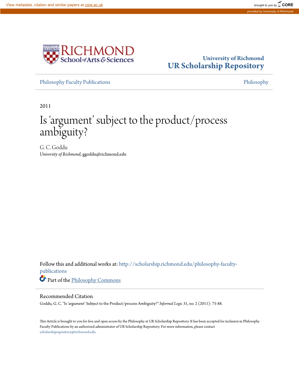 Is 'Argument' Subject to the Product/Process Ambiguity?