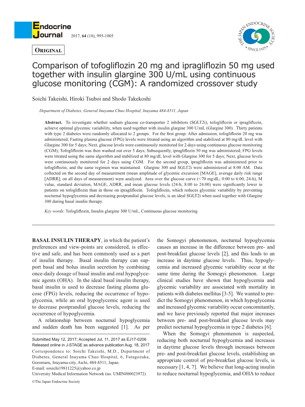 Comparison of Tofogliflozin 20 Mg and Ipragliflozin 50 Mg Used Together