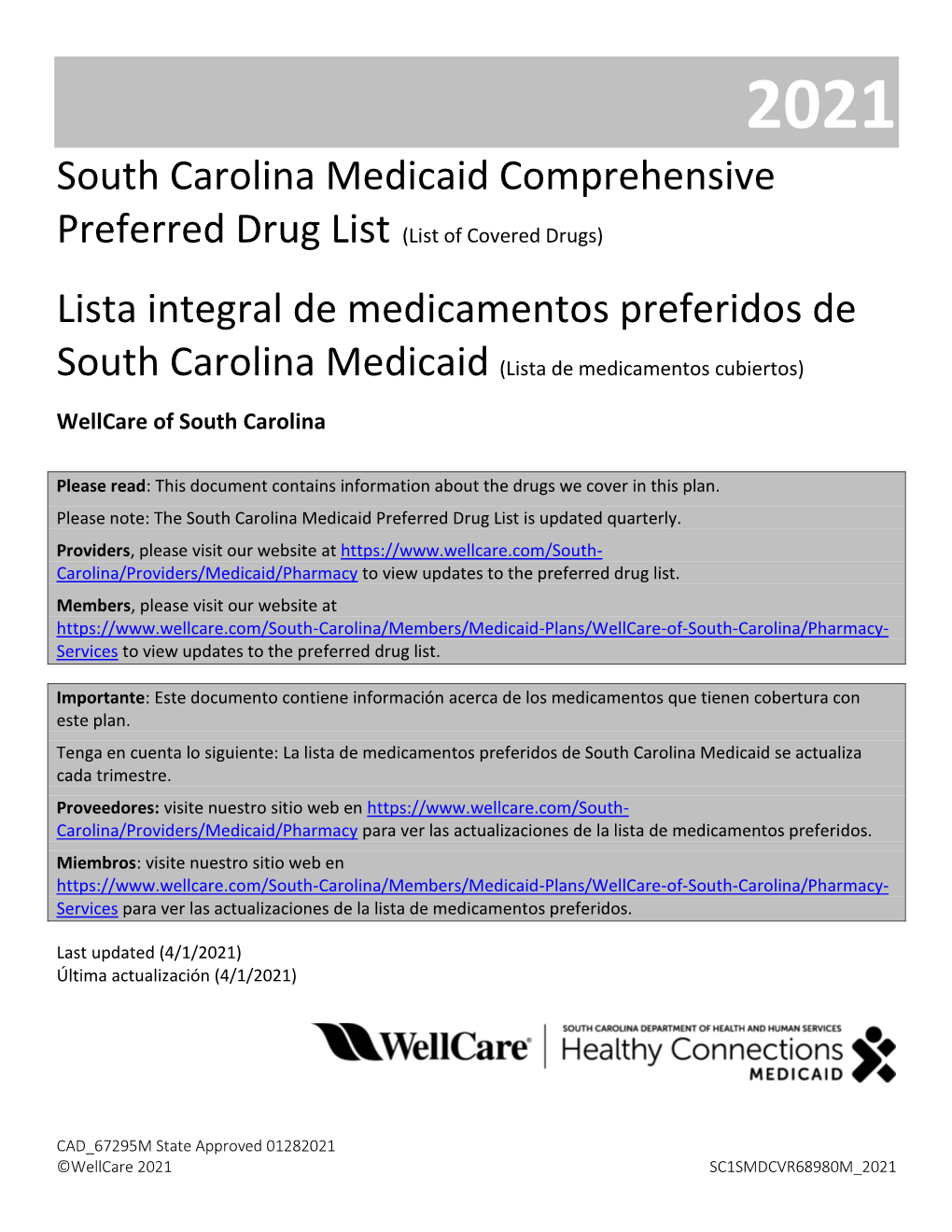 Wellcare of South Carolina Medicaid Preferred Drug List