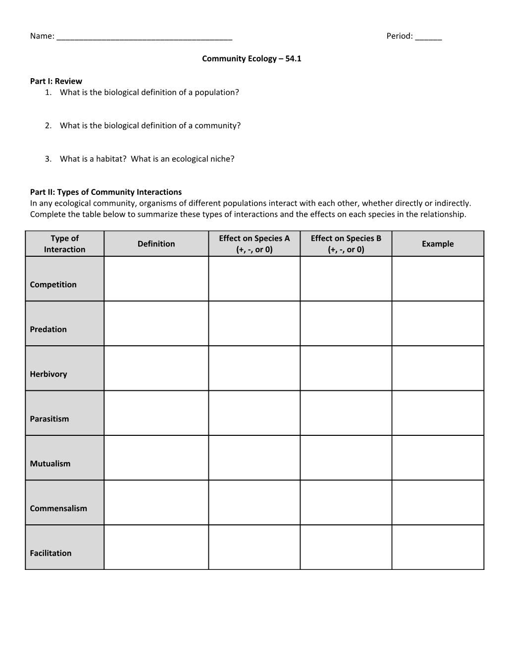 Virtual Lab: Population Biology