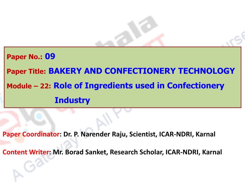 22. Role of Ingredients Used in Confectionery Industry 1