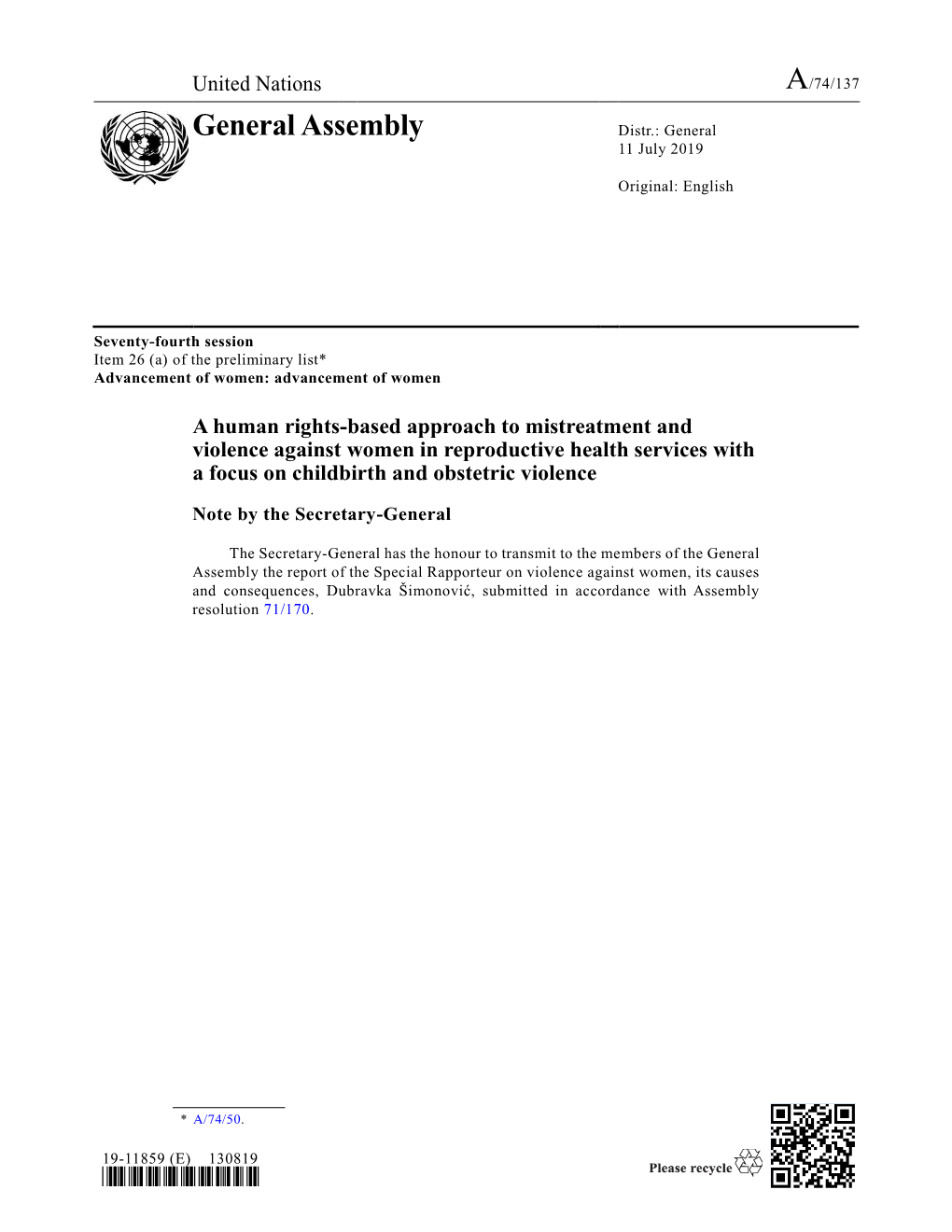 A Human Rights-Based Approach to Mistreatment and Violence Against Women in Reproductive Health Services with a Focus on Childbirth and Obstetric Violence