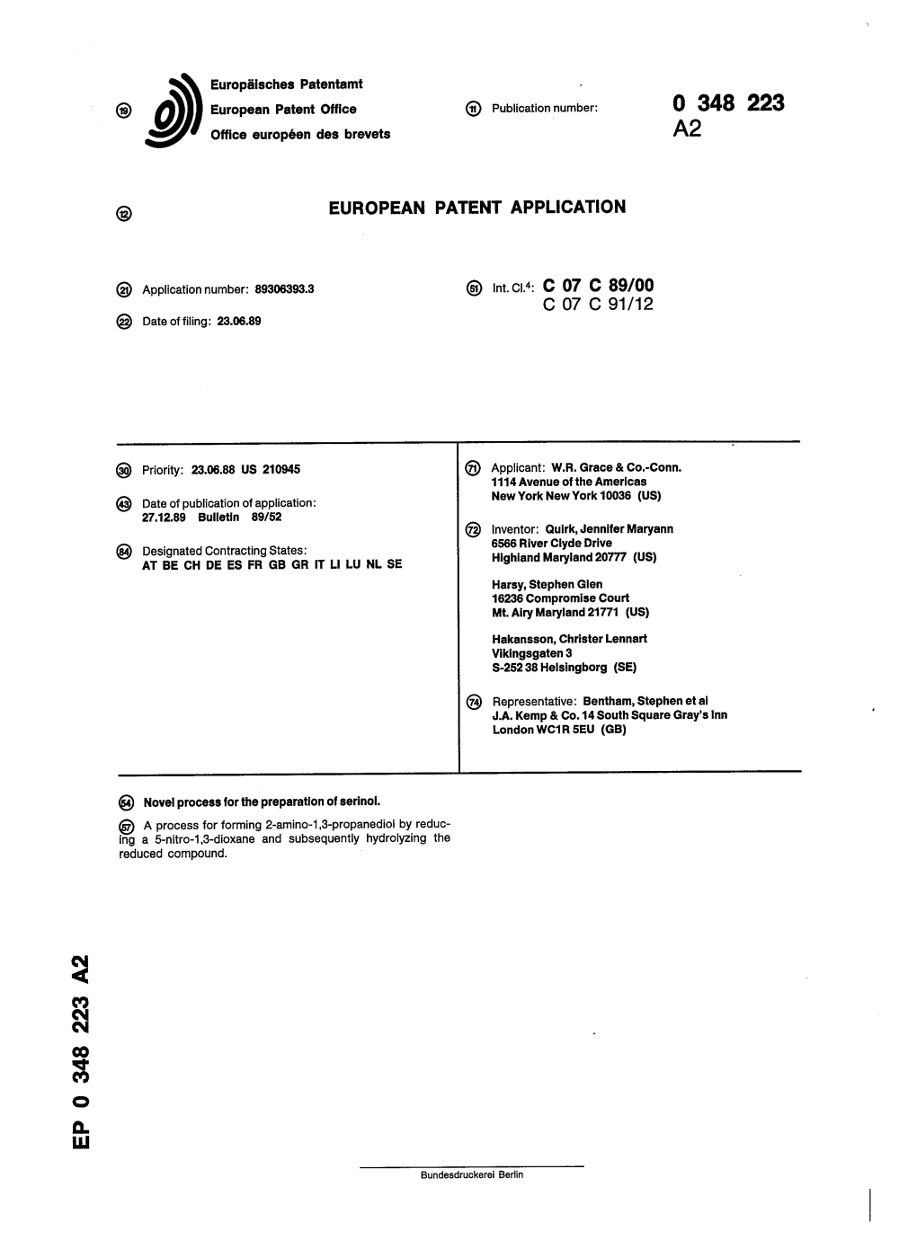 Novel Process for the Preparation of Serinol