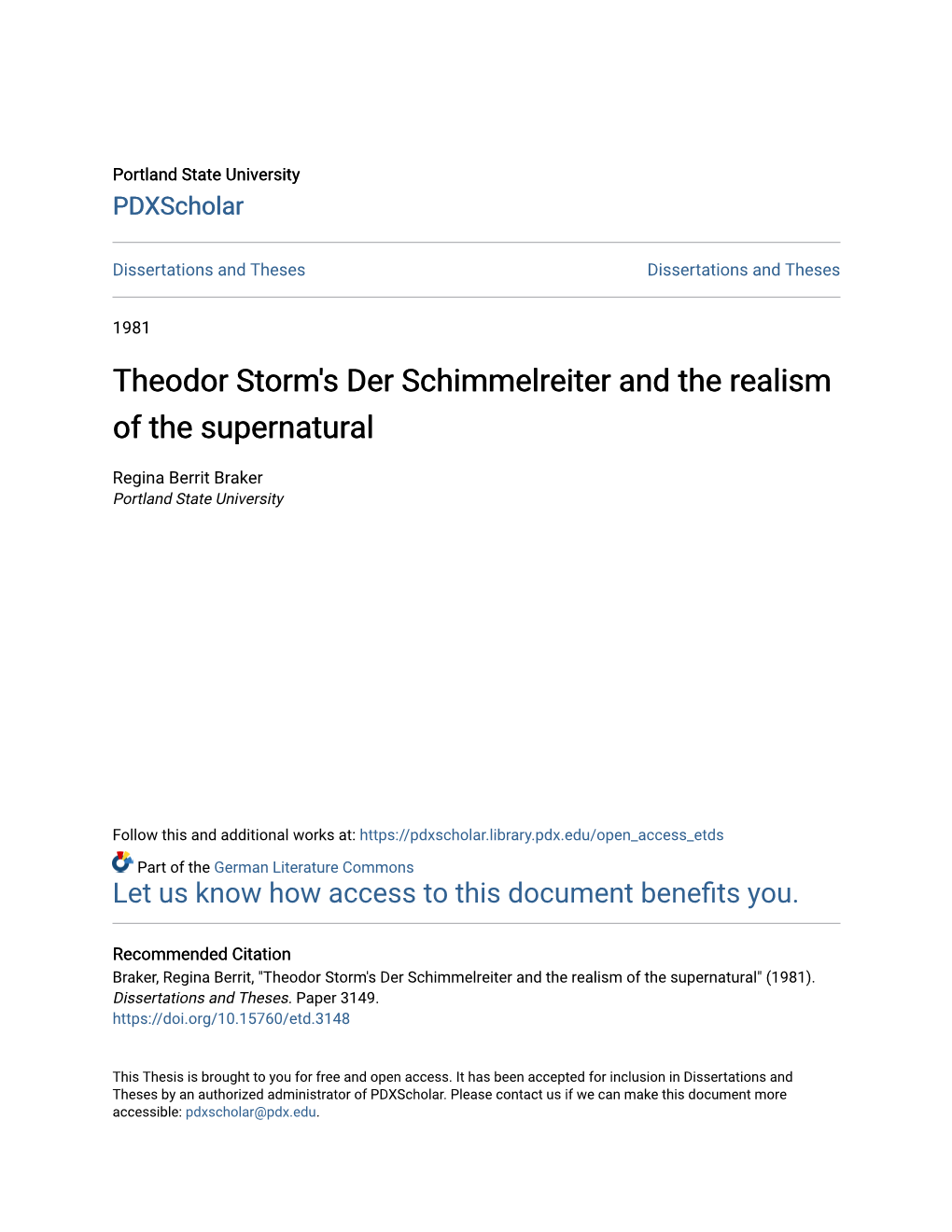 Theodor Storm's Der Schimmelreiter and the Realism of the Supernatural