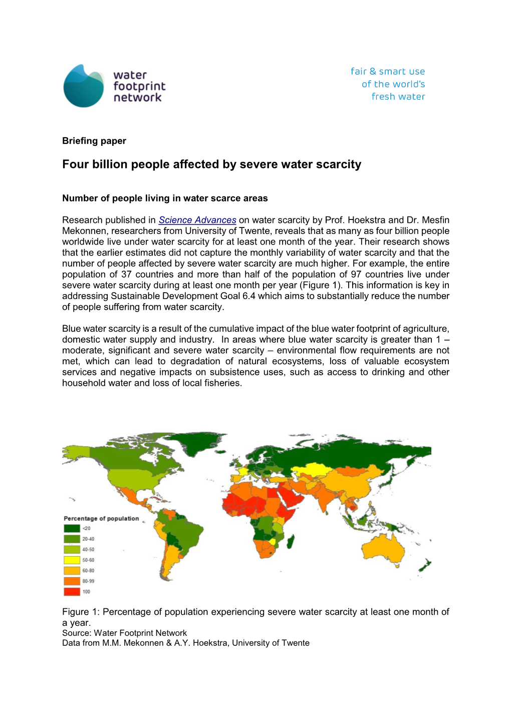 Four Billion People Affected by Severe Water Scarcity