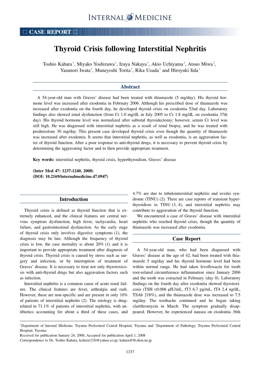 Thyroid Crisis Following Interstitial Nephritis