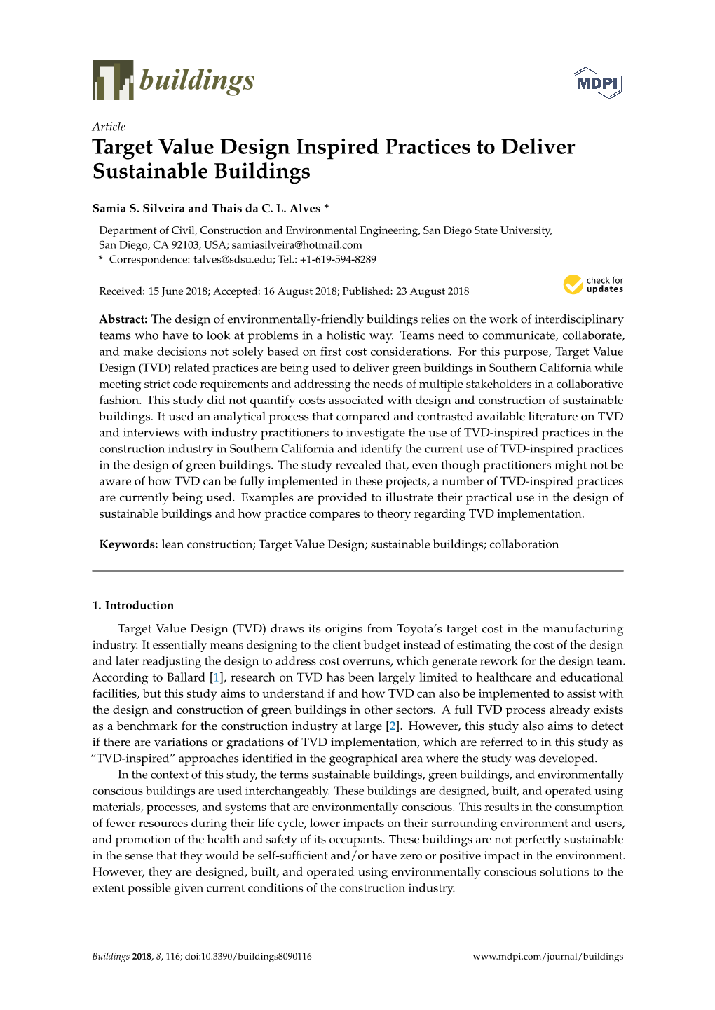 Target Value Design Inspired Practices to Deliver Sustainable Buildings