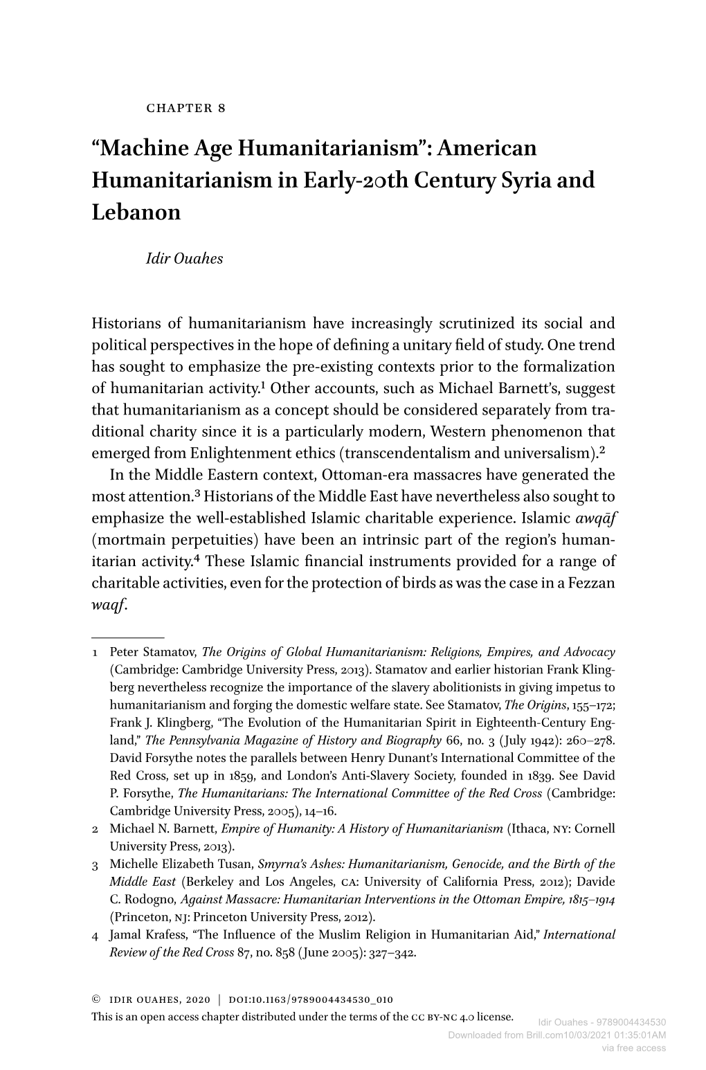 Machine Age Humanitarianism”: American Humanitarianism in Early-20Th Century Syria and Lebanon