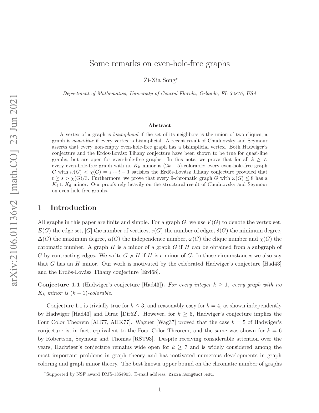 Some Remarks on Even-Hole-Free Graphs