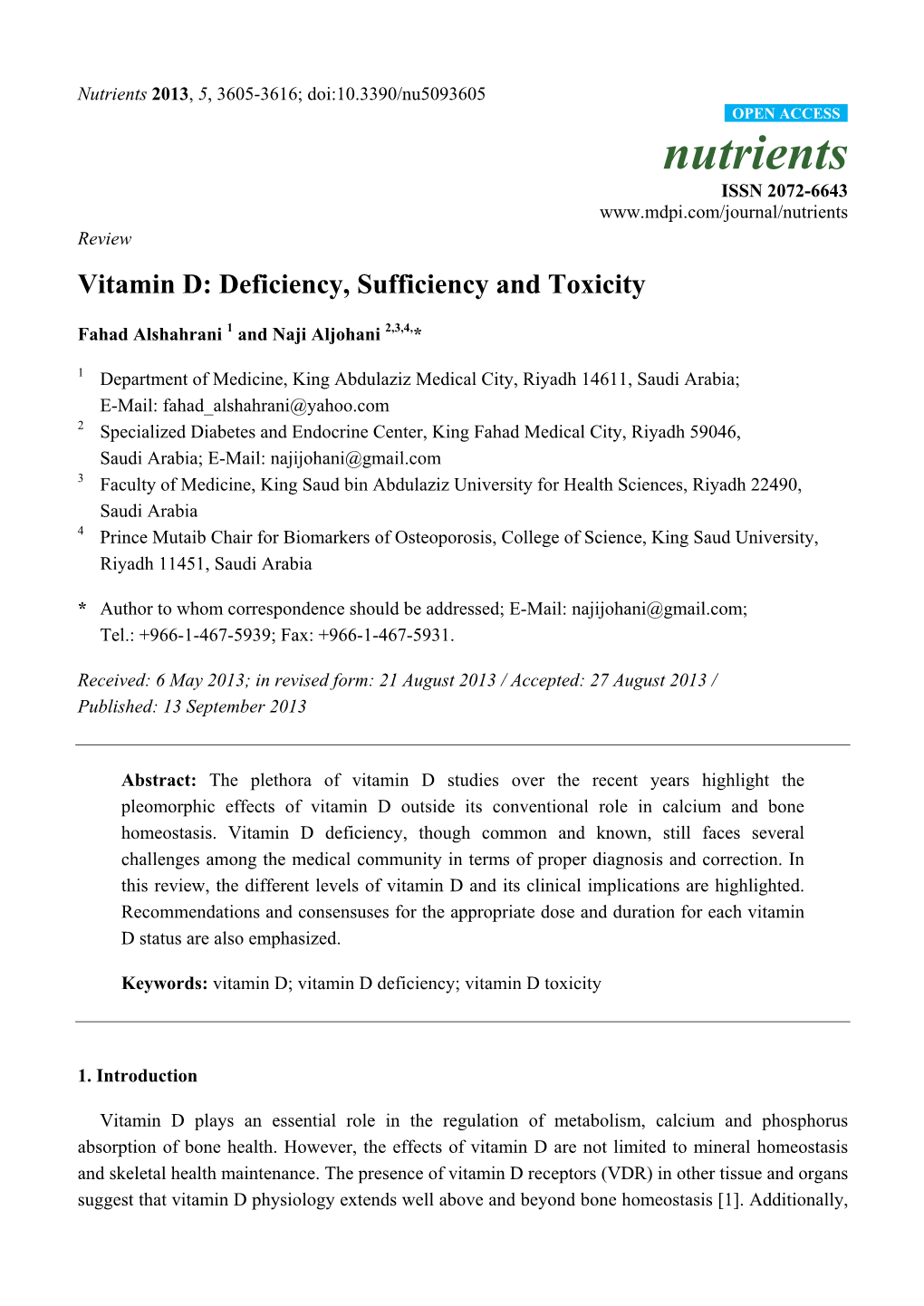 Vitamin D: Deficiency, Sufficiency and Toxicity