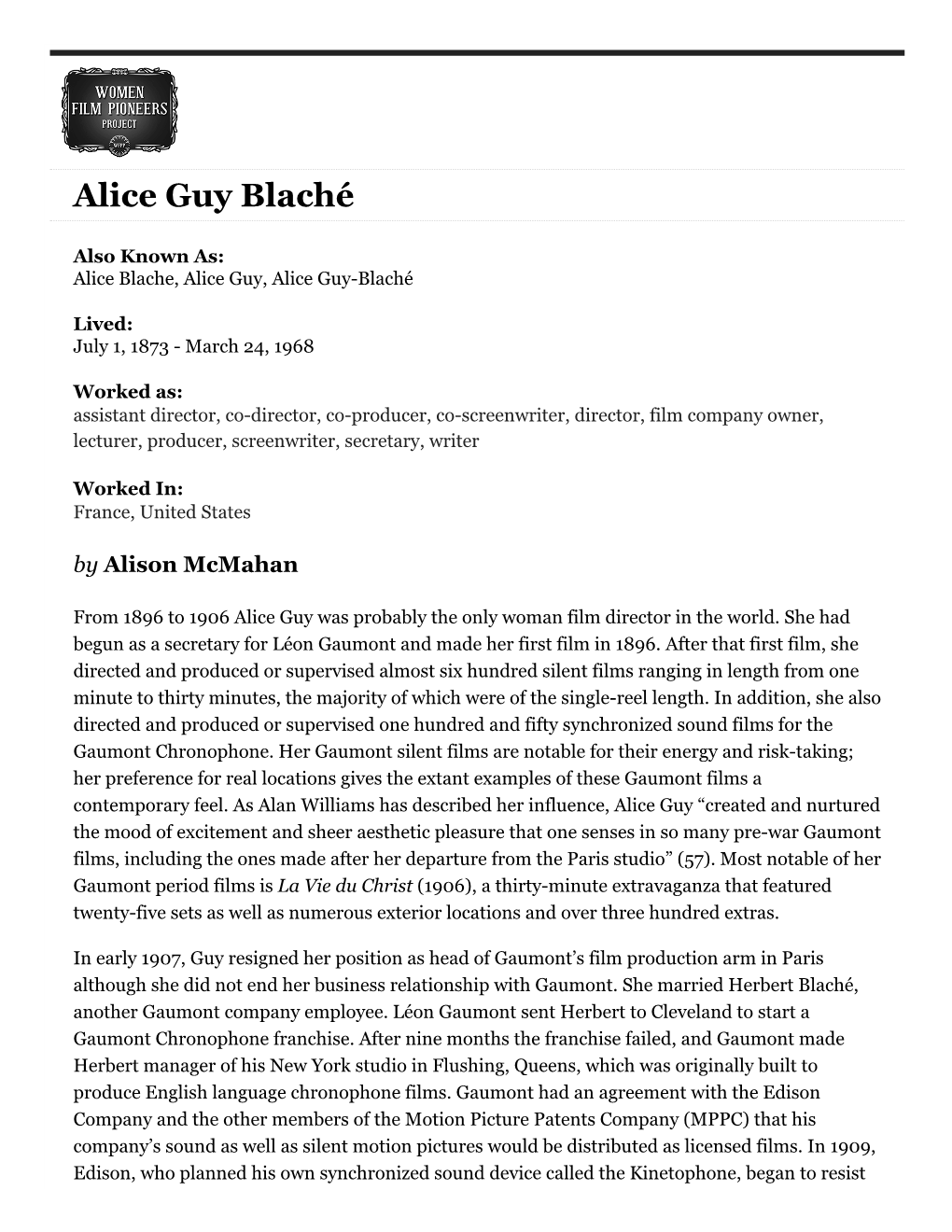 Alice Guy Blaché