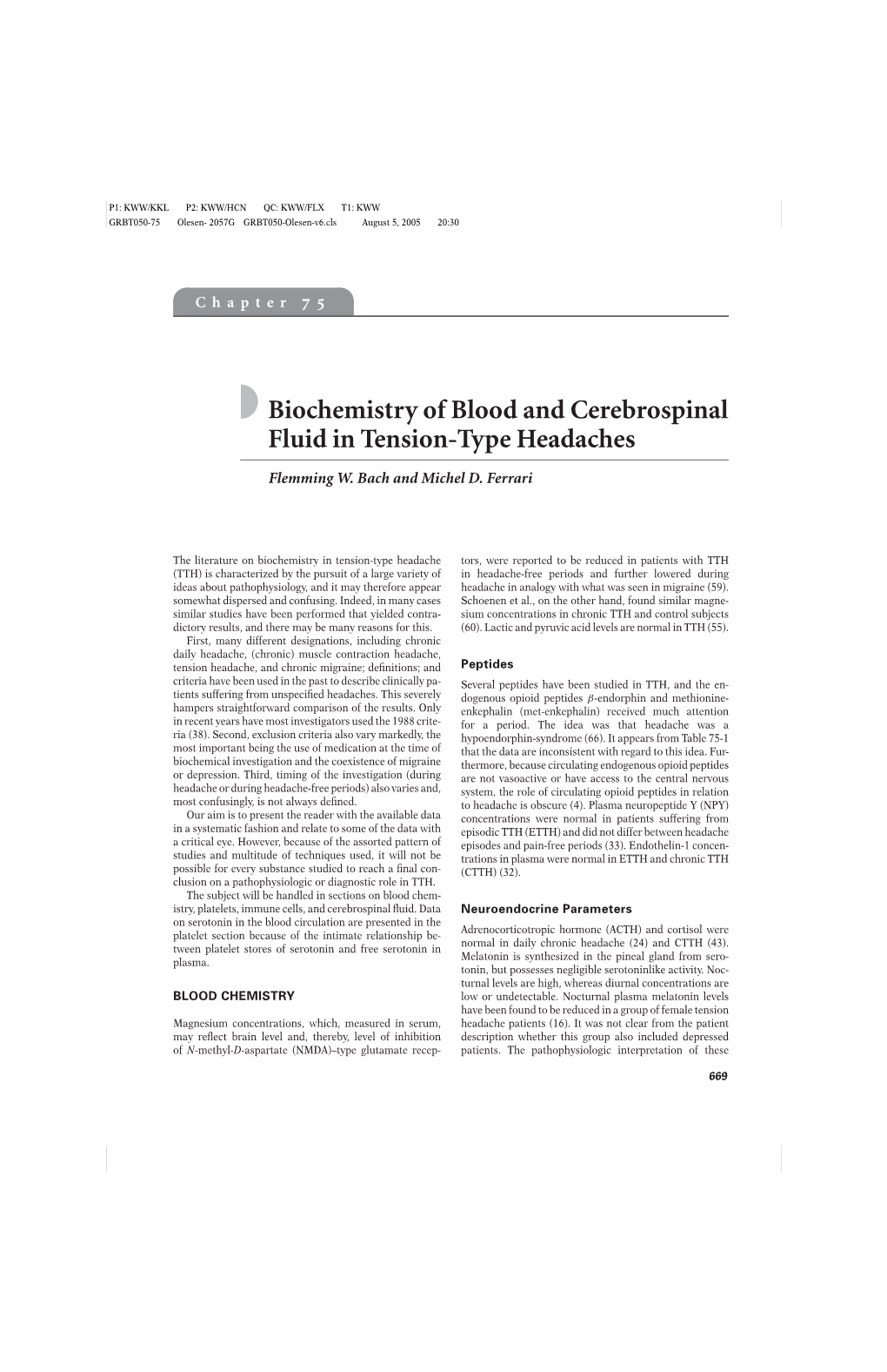 Biochemistry of Blood and Cerebrospinal Fluid in Tension-Type Headaches