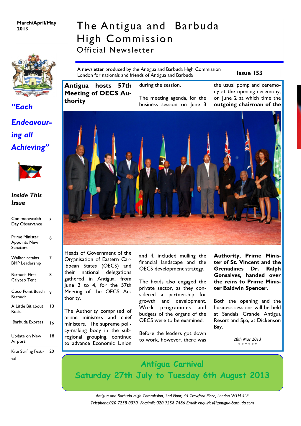 The Antigua and Barbuda High Commission Official Newsletter