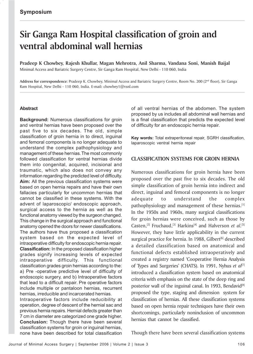 Sir Ganga Ram Hospital Classification of Groin and Ventral Abdominal Wall Hernias