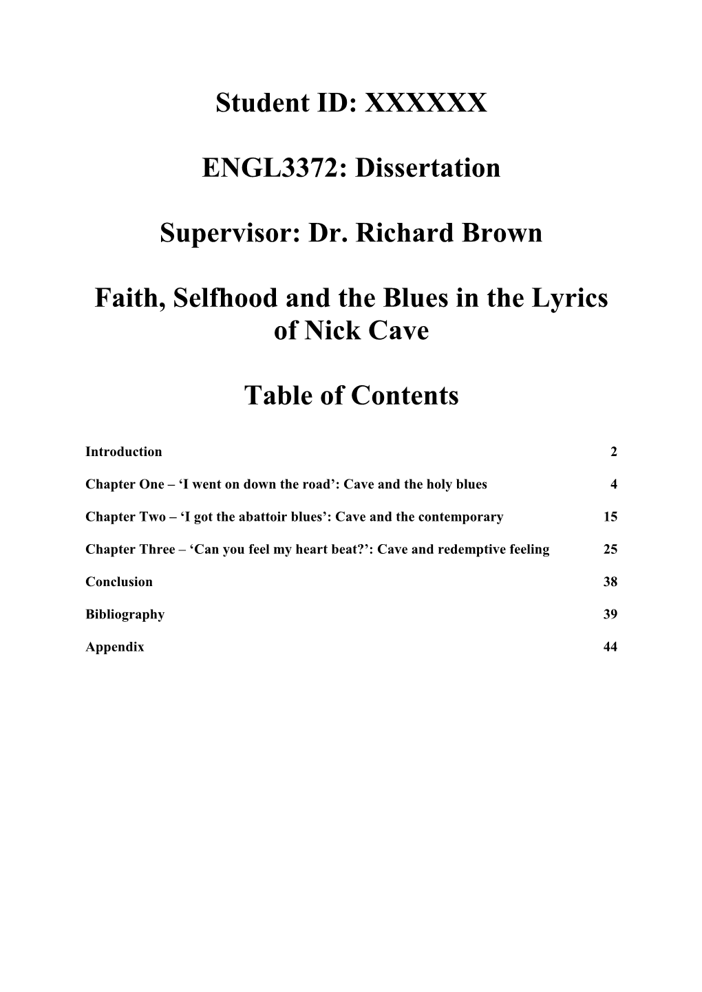 Dr. Richard Brown Faith, Selfhood and the Blues in the Lyrics of Nick Cave