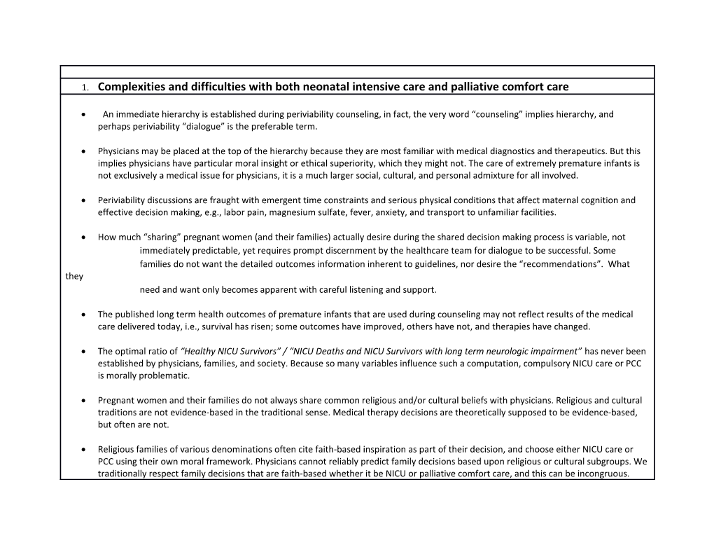 Table 5. 18 Years of Periviability Guidelines and Dialogue at Providence St. Vincent Medical