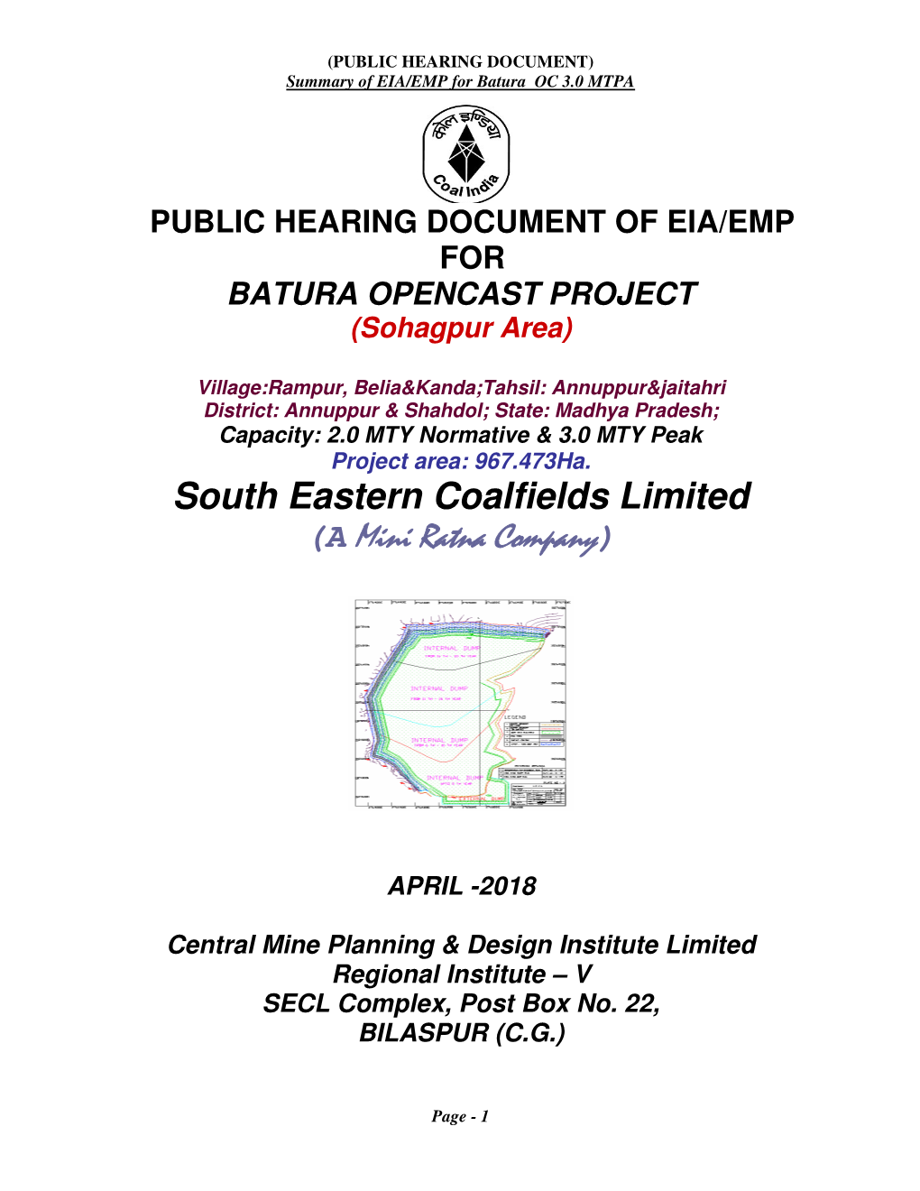 PUBLIC HEARING DOCUMENT of EIA/EMP for BATURA OPENCAST PROJECT (Sohagpur Area)