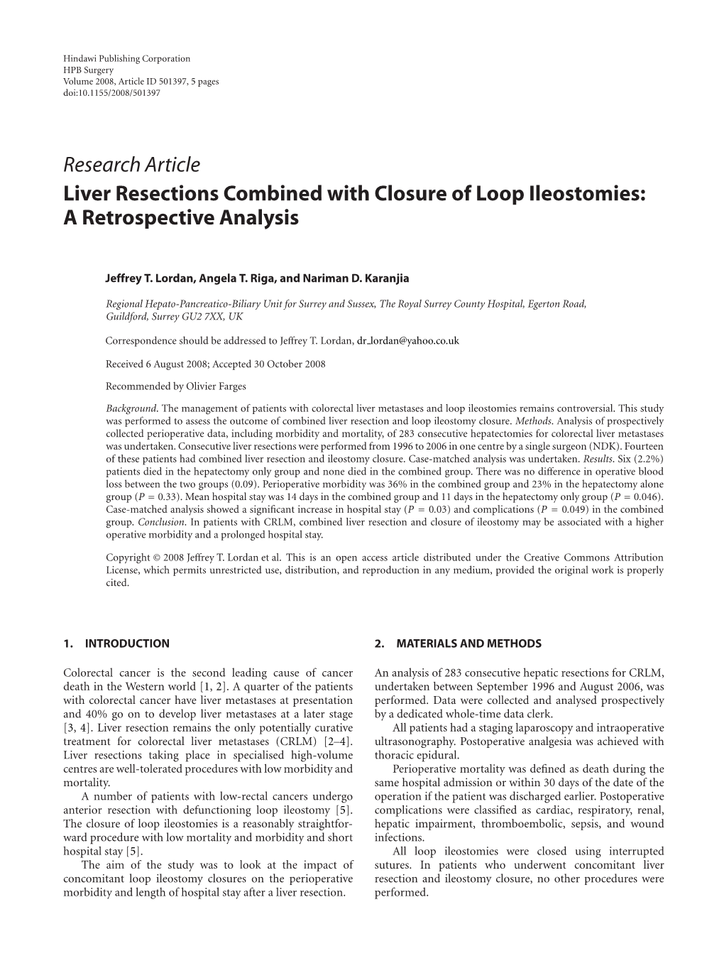 Liver Resections Combined with Closure of Loop Ileostomies: a Retrospective Analysis