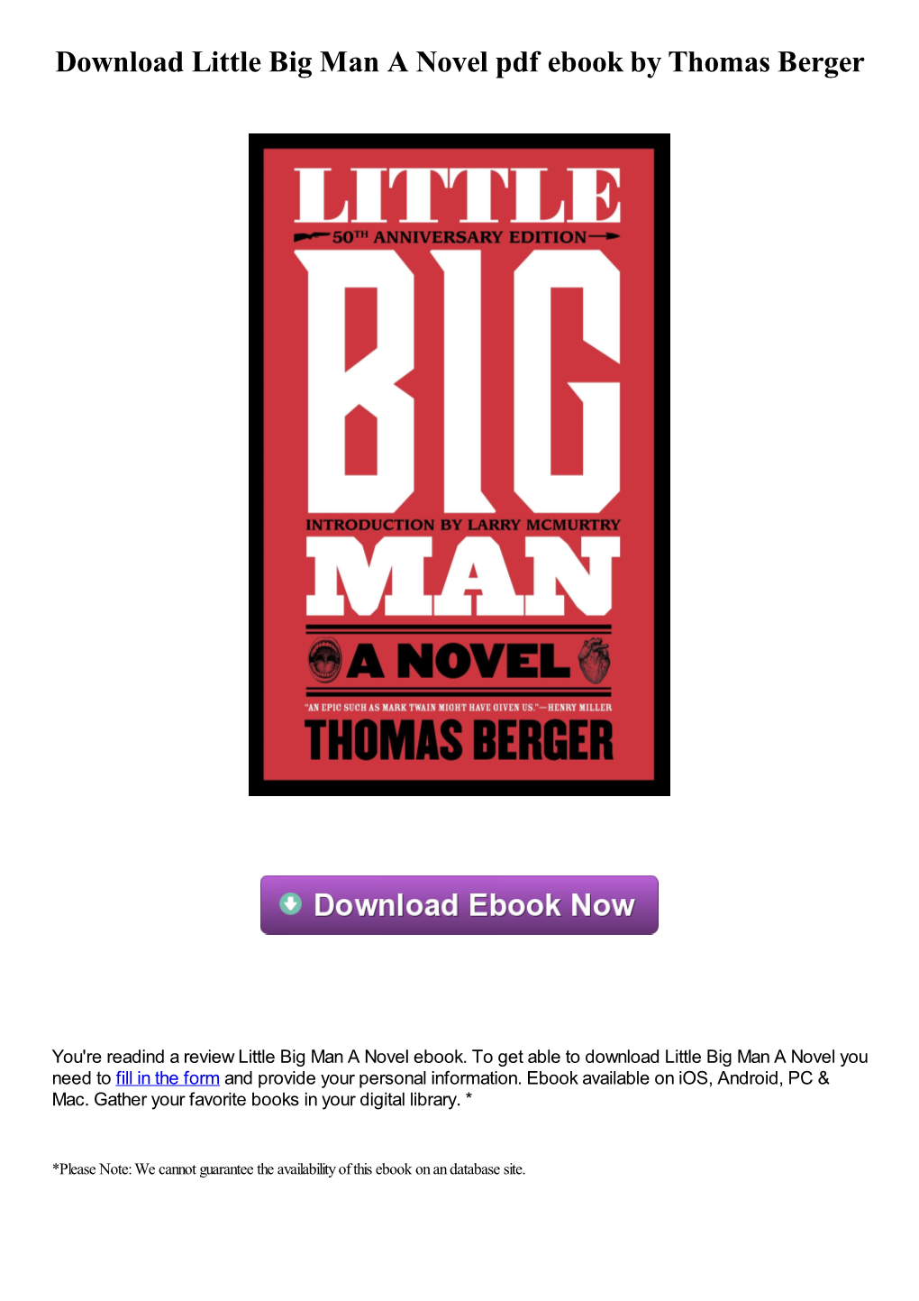 Download Little Big Man a Novel Pdf Ebook by Thomas Berger