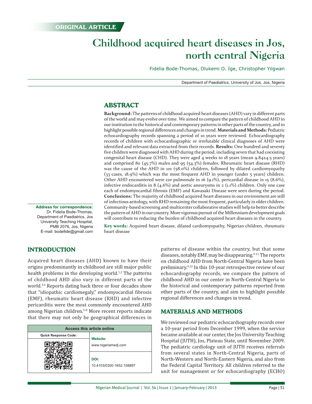 Childhood Acquired Heart Diseases in Jos, North Central Nigeria
