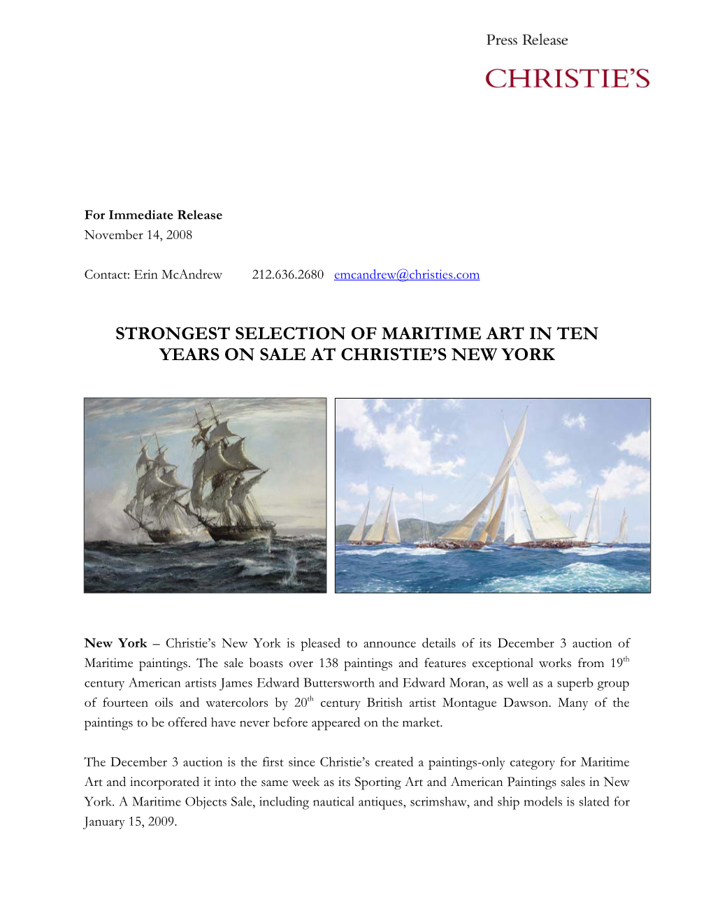 Strongest Selection of Maritime Art in Ten Years on Sale at Christie’S New York