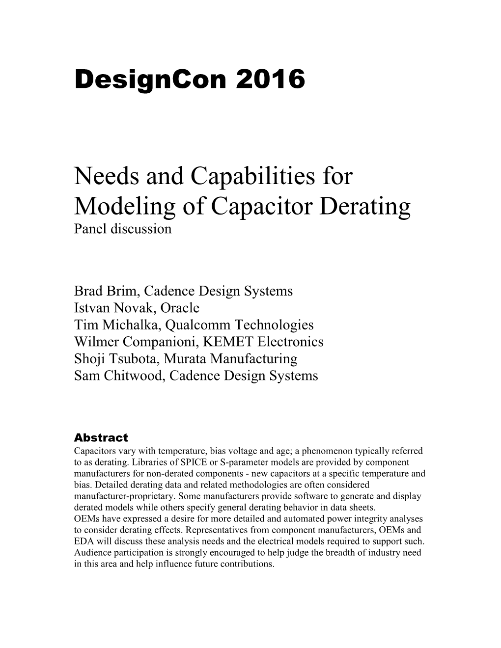 Designcon 2016 Needs and Capabilities for Modeling Of