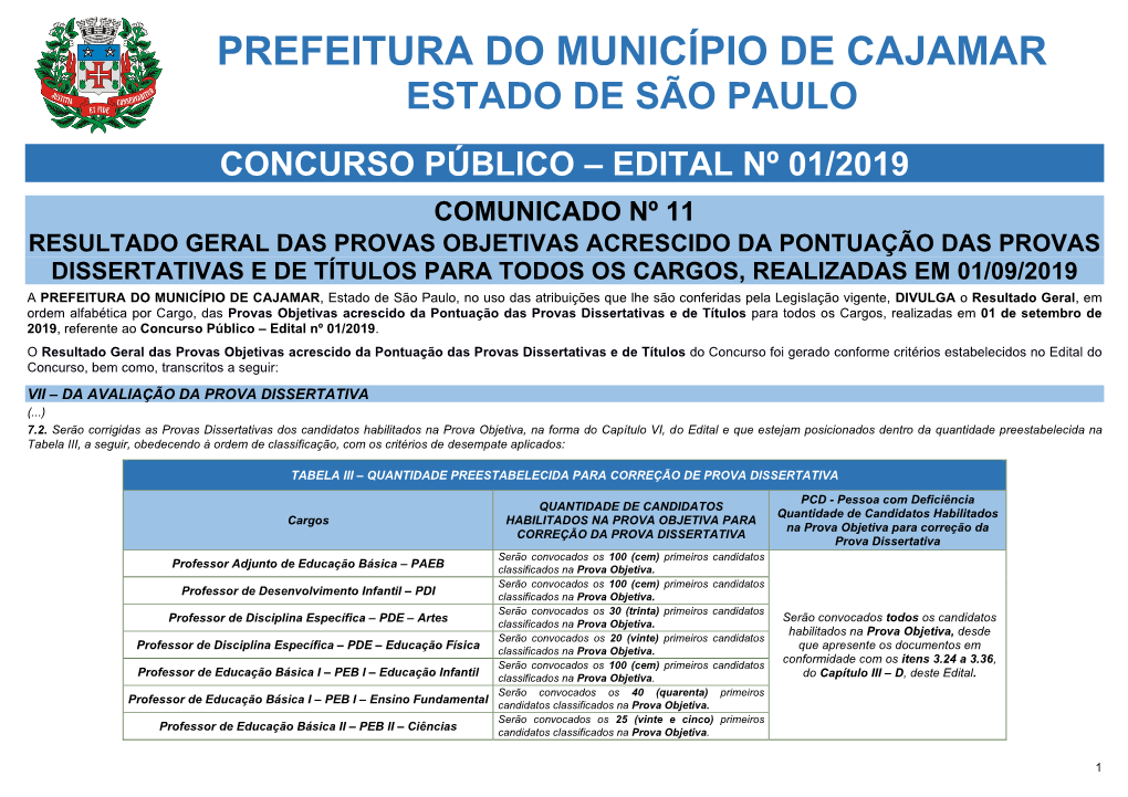 Prefeitura Do Município De Cajamar Estado De São Paulo
