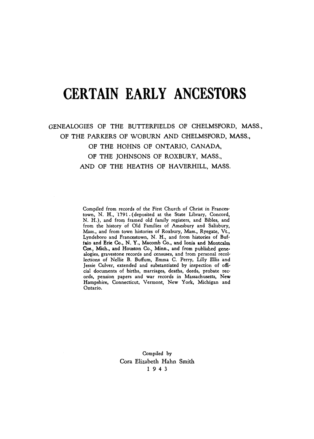 Certain Early Ancestors