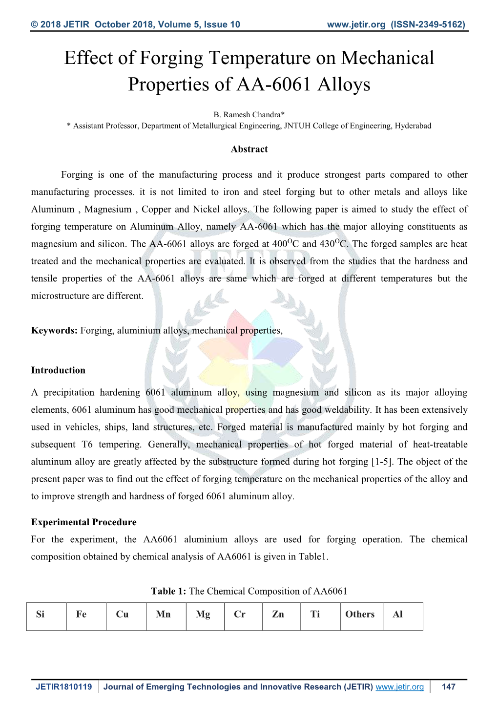 Effect of Forging Temperature on Mechanical Properties of AA-6061 Alloys