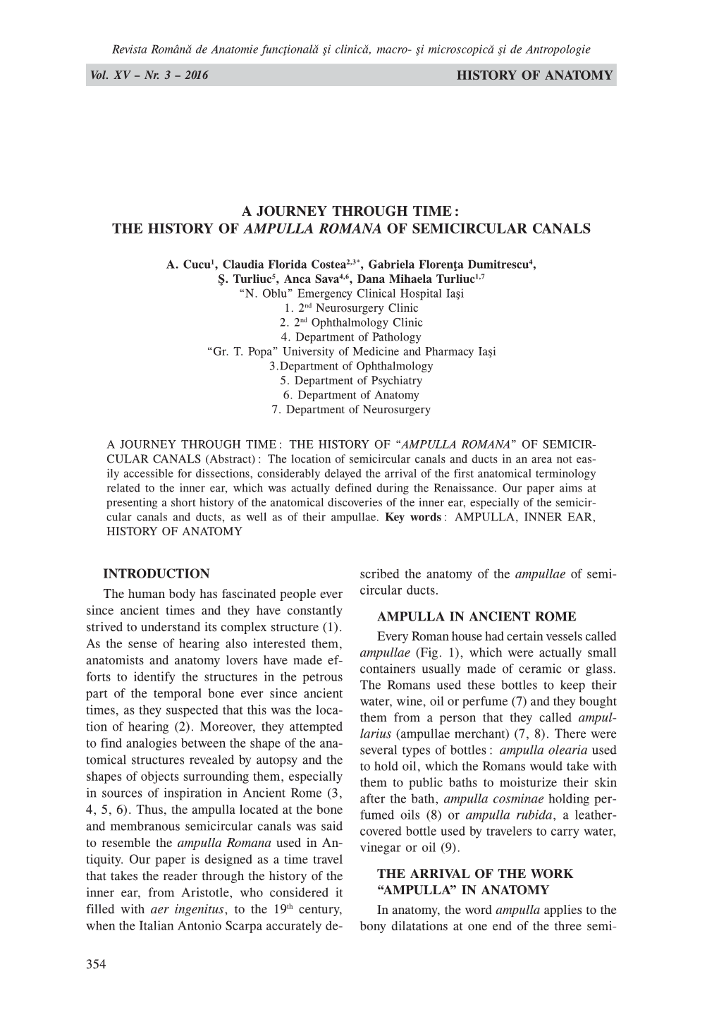 The History of Ampulla Romana of Semicircular Canals