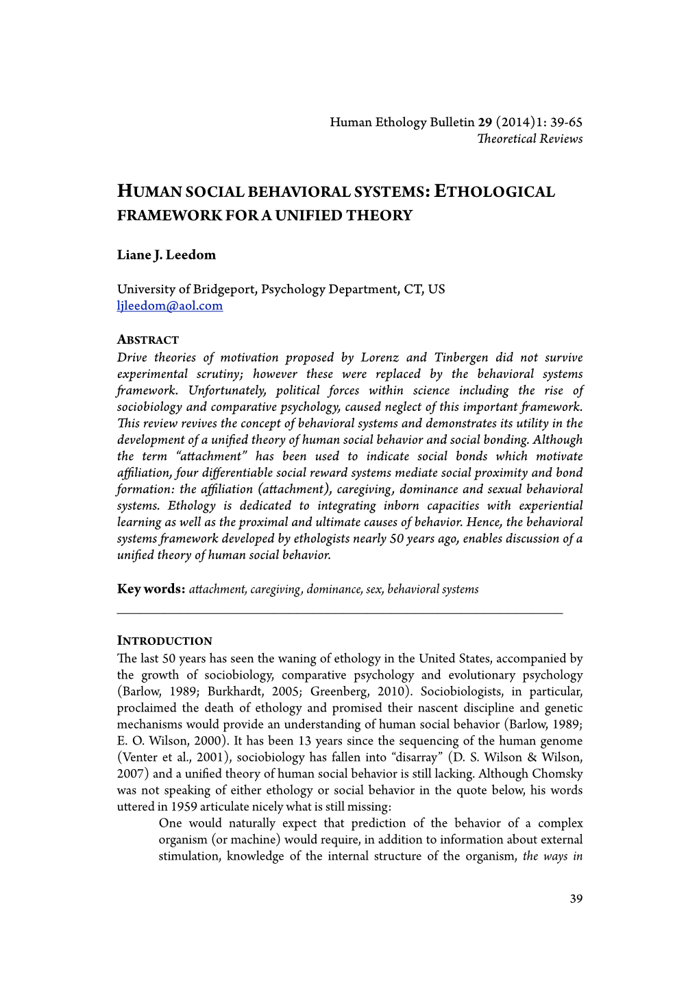 Human Social Behavioral Systems:Ethological