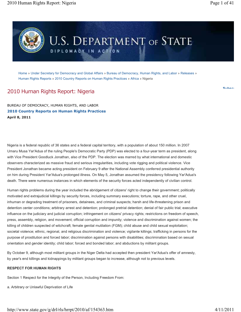 2010 Human Rights Report: Nigeria Page 1 of 41
