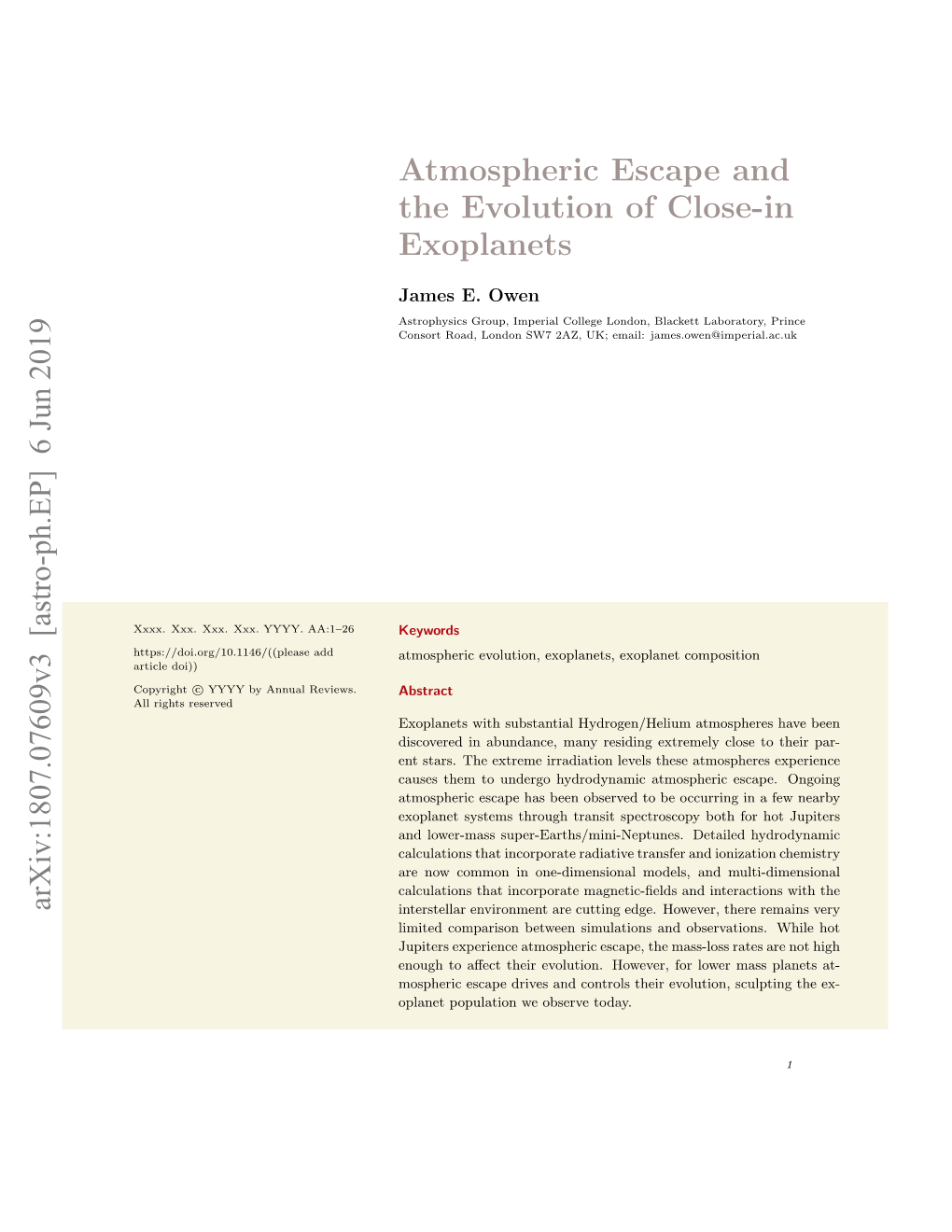 Atmospheric Escape and the Evolution of Close-In Exoplanets