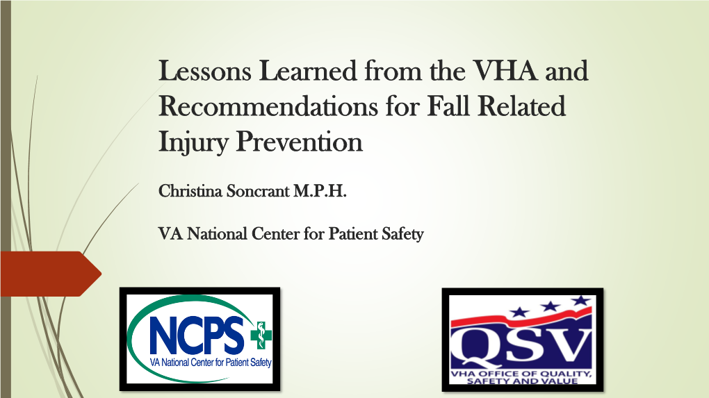 Lessons Learned from the VHA and Recommendations for Fall Related Injury Prevention