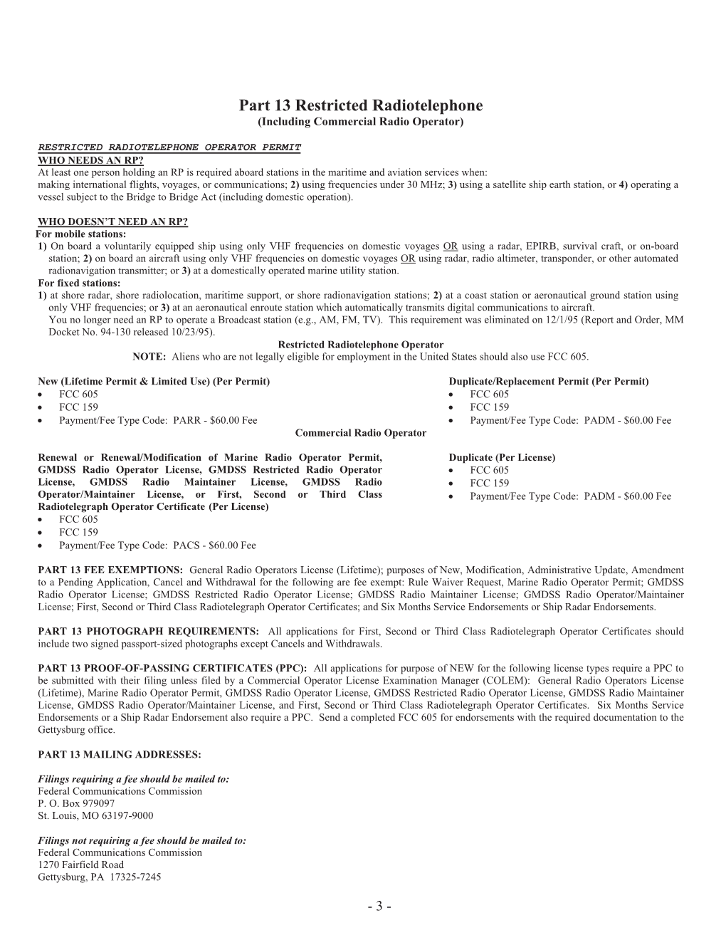 Part 13 Restricted Radiotelephone (Including Commercial Radio Operator)