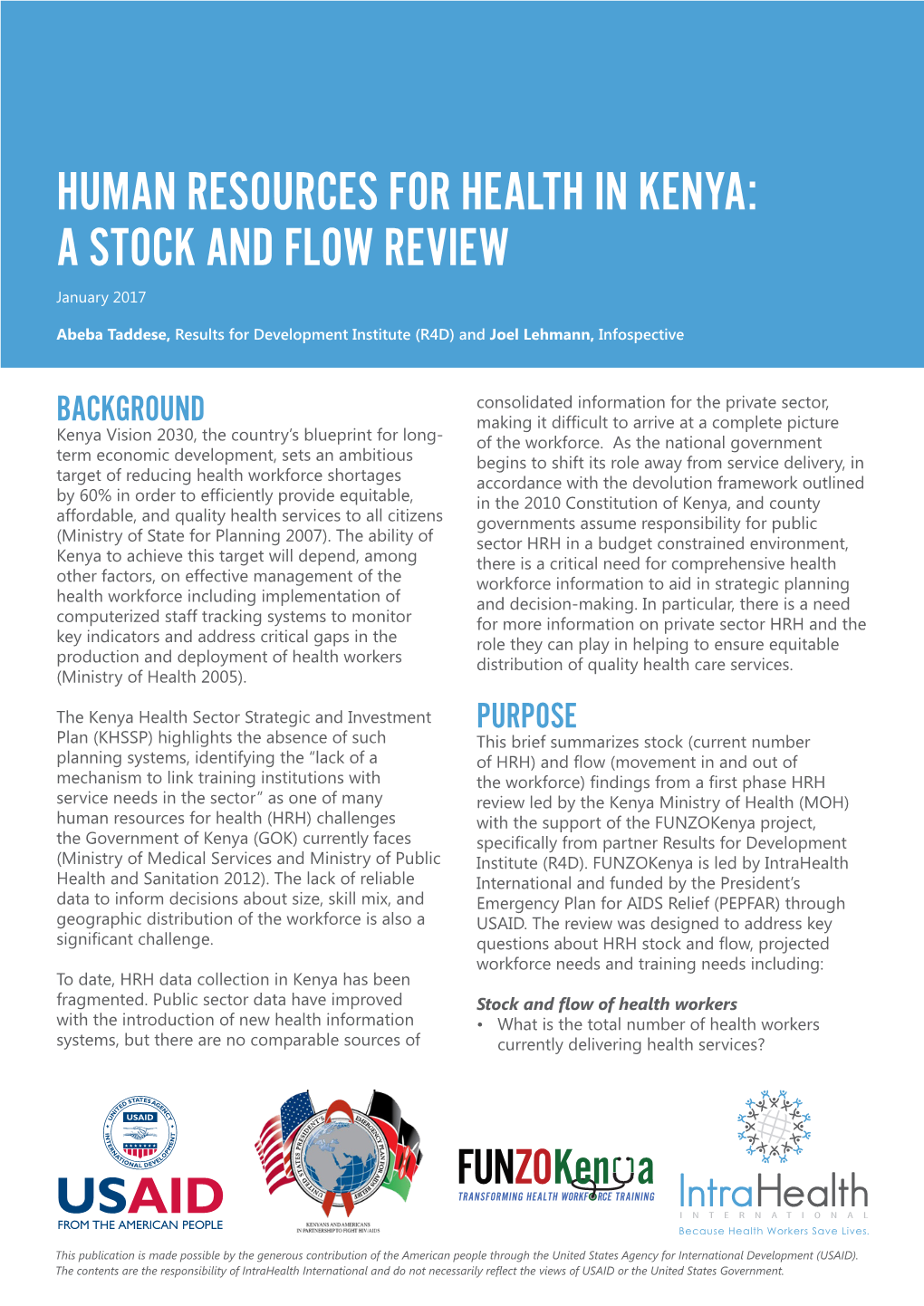 HUMAN RESOURCES for HEALTH in KENYA: a STOCK and FLOW REVIEW January 2017