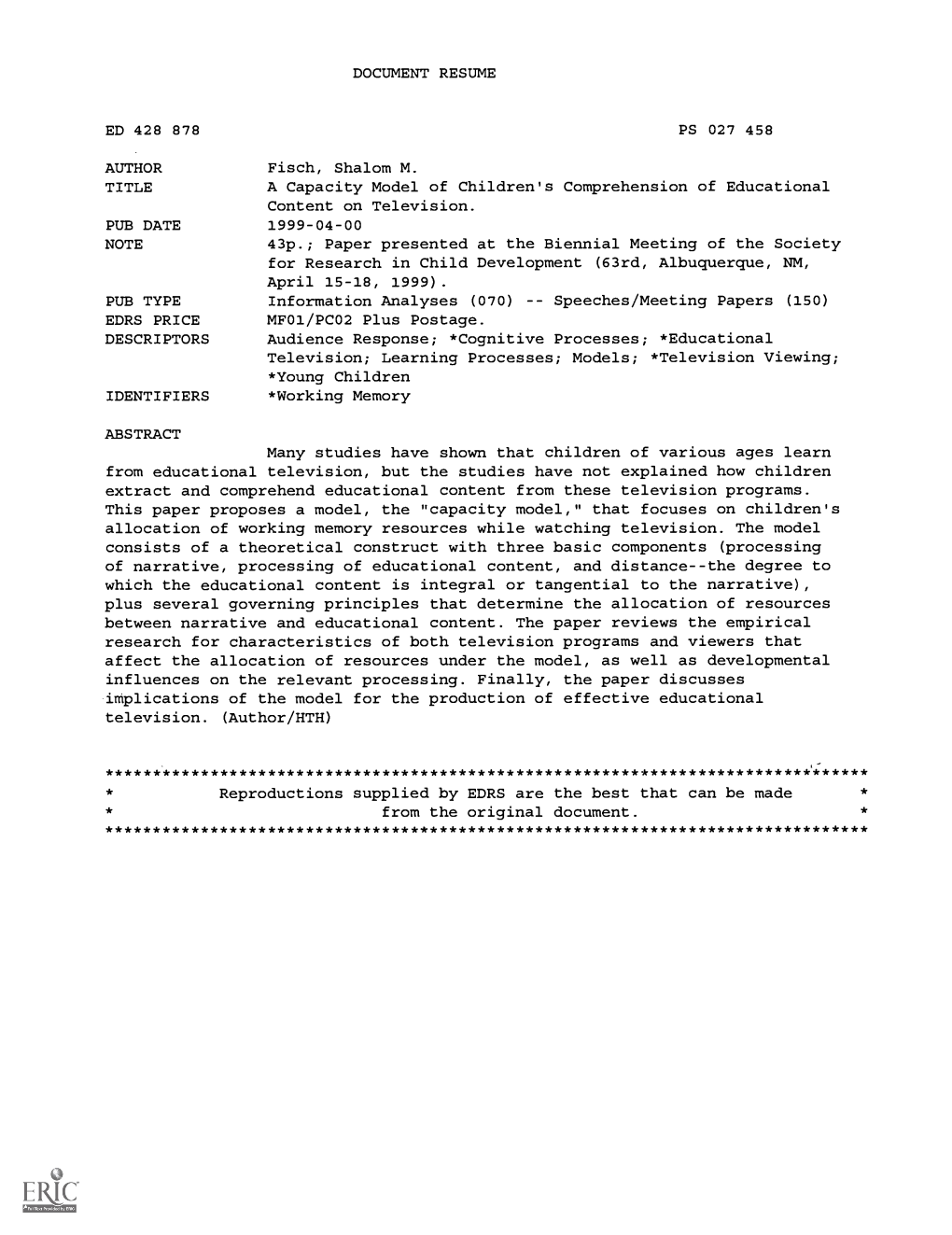 A Capacity Model of Children's Comprehension of Educational Content on Television