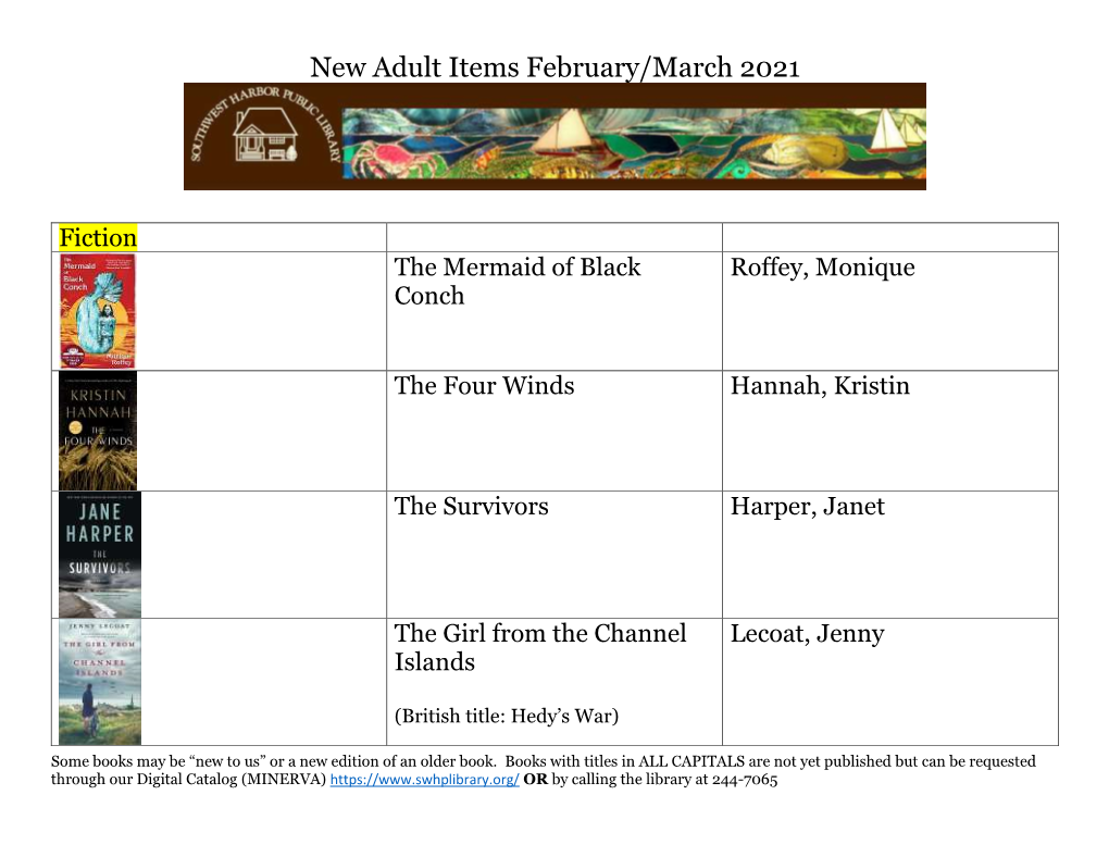 New Adult Items February/March 2021