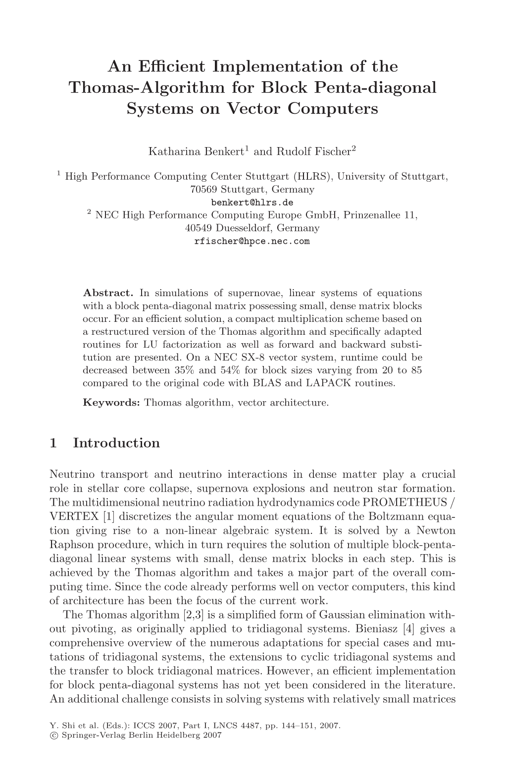 An Efficient Implementation of the Thomas-Algorithm for Block Penta