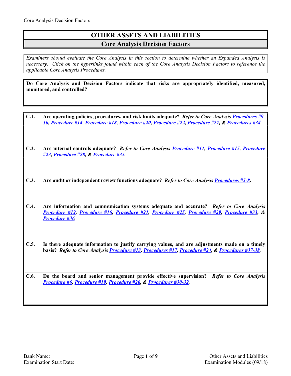 OTHER ASSETS and LIABILITIES Core Analysis Decision Factors