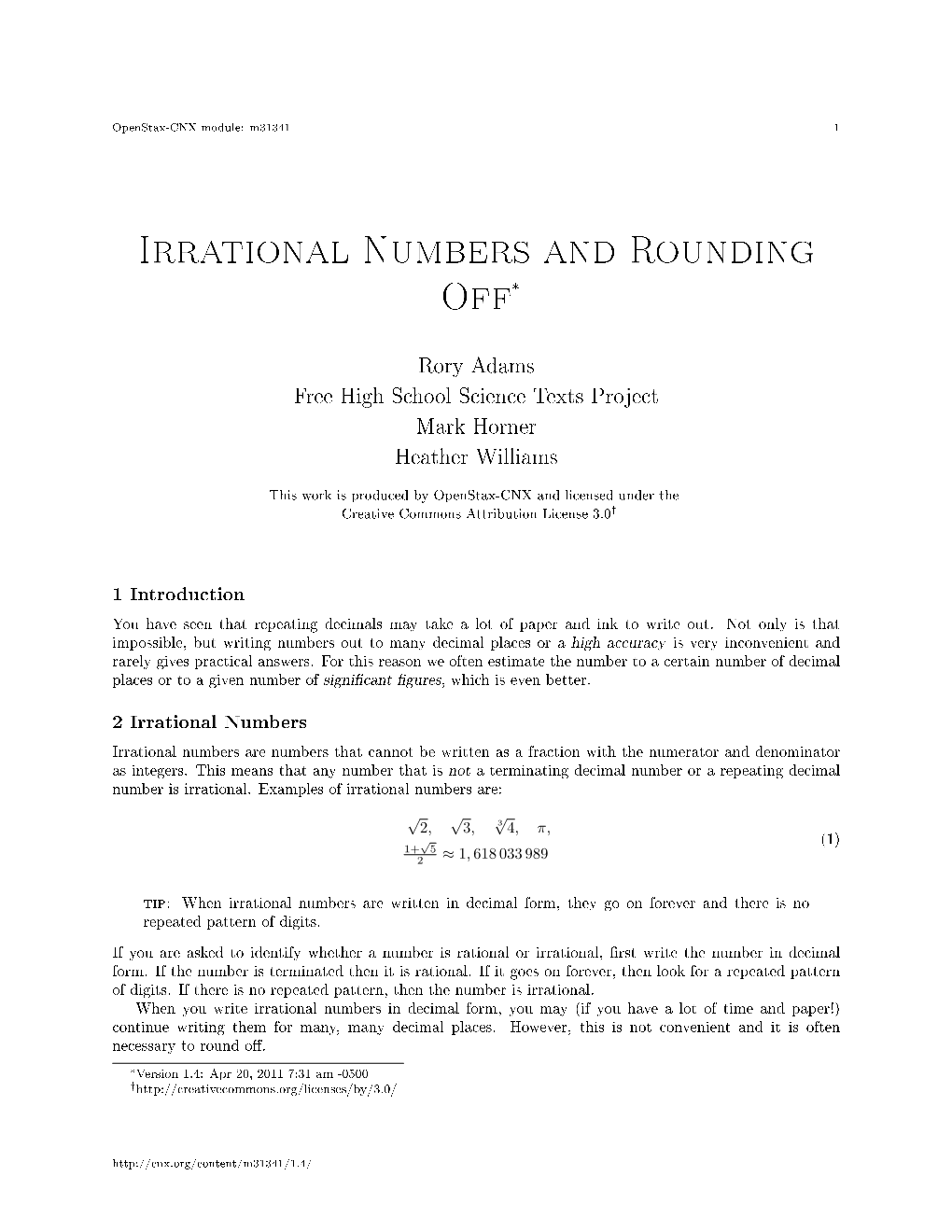 Irrational Numbers and Rounding Off*