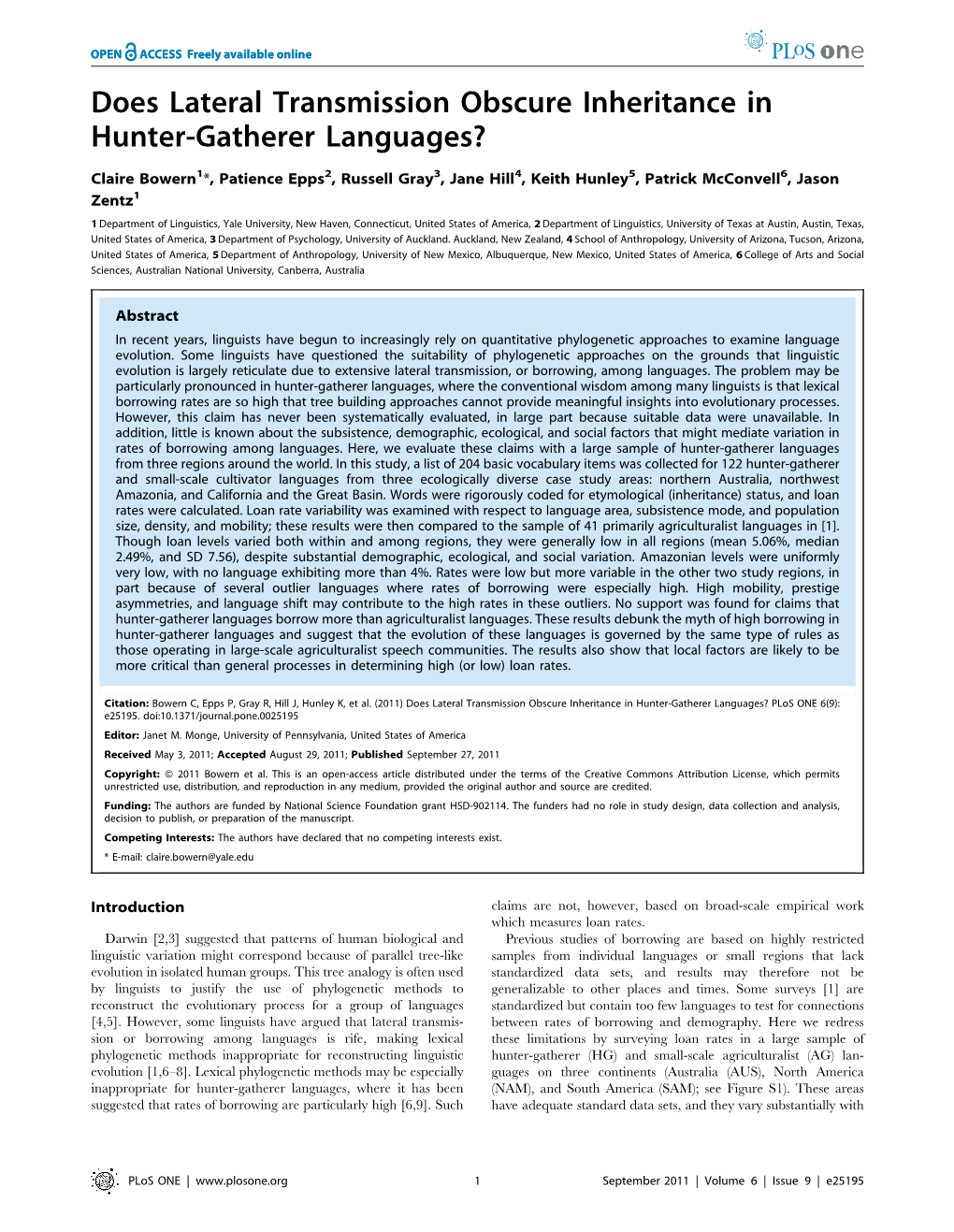 Does Lateral Transmission Obscure Inheritance in Hunter-Gatherer Languages?